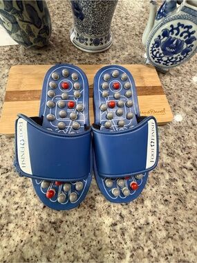 Blue Massage Slide Sandals with Acupressure Nodes